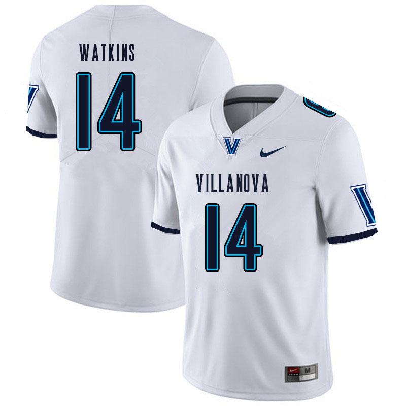 Men #14 Connor Watkins Villanova Wildcats College Football Jerseys Sale-White - Click Image to Close
